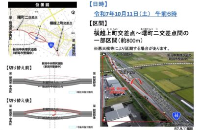 国道49号横越地区、通行形態が10月11日朝に切り替え