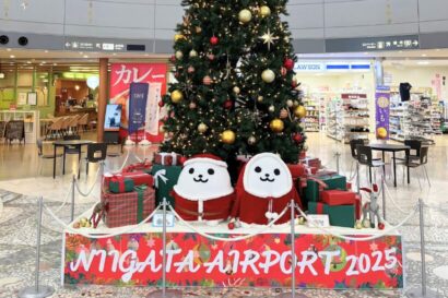 新潟空港に高さ約5メートルのクリスマスツリー登場　12月26日まで、19時～21時は館内照明を落として演出も