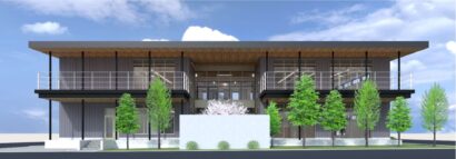 柏崎市・植木組本社跡地に木質空間のオフィスビル「おもてまちテラス」竣工