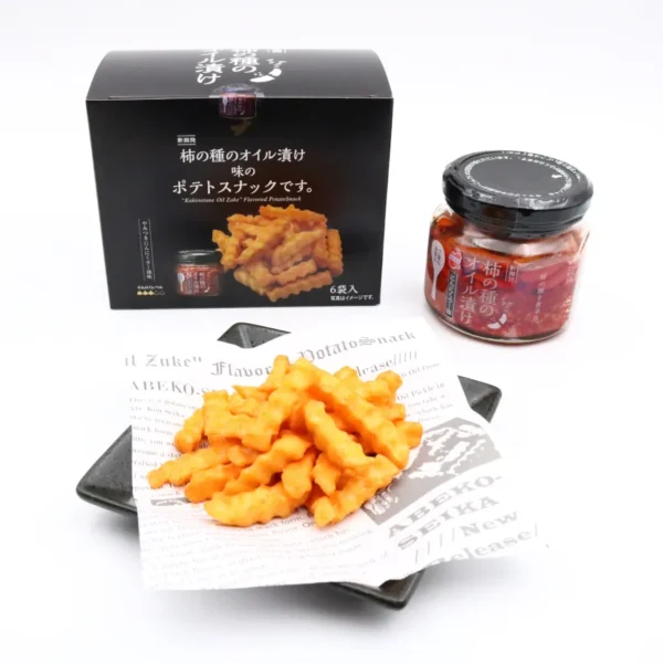 柿の種のオイル漬け味のポテトスナックです。と柿の種オイル漬け