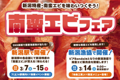 南蛮エビのブランド化推進　「にいがた酒の陣」など3月の大型イベントに合わせて新潟駅や万代島で