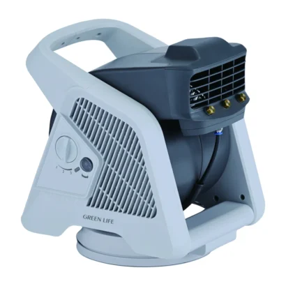 猛暑の屋外に涼風を送る、グリーンライフ（三条市）が電動スイングミストファンを発売