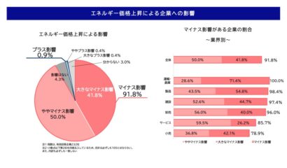 エネルギー価格上昇、回答企業の9割超が「マイナス影響」　帝国データバンク調査