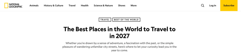 ナショナル ジオグラフィックの『Best of the World 2027』のページ(同誌のウェブサイトより引用)